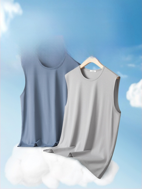 Férfi ujjatlan felső, lazán szabott, antibakteriális, lélegző, gyorsan száradó, Modal-pamut-spandex keverék (47% modal, 47% pamut, 6% spandex), nyár 2025