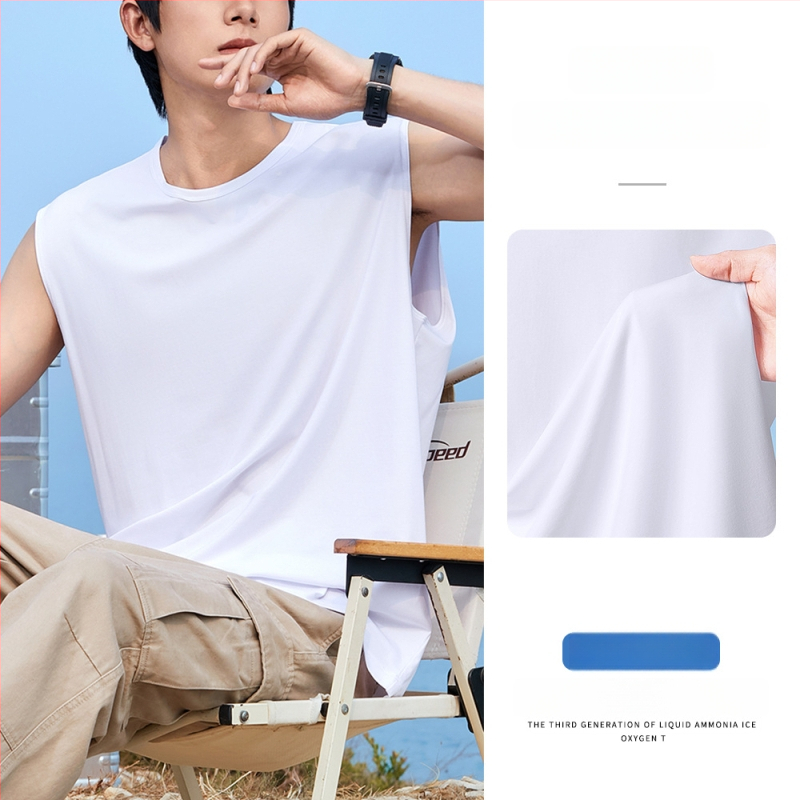 Férfi ujjatlan felső, lazán szabott, antibakteriális, lélegző, gyorsan száradó, Modal-pamut-spandex keverék (47% modal, 47% pamut, 6% spandex), nyár 2025