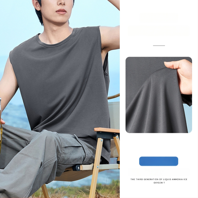 Férfi ujjatlan felső, lazán szabott, antibakteriális, lélegző, gyorsan száradó, Modal-pamut-spandex keverék (47% modal, 47% pamut, 6% spandex), nyár 2025