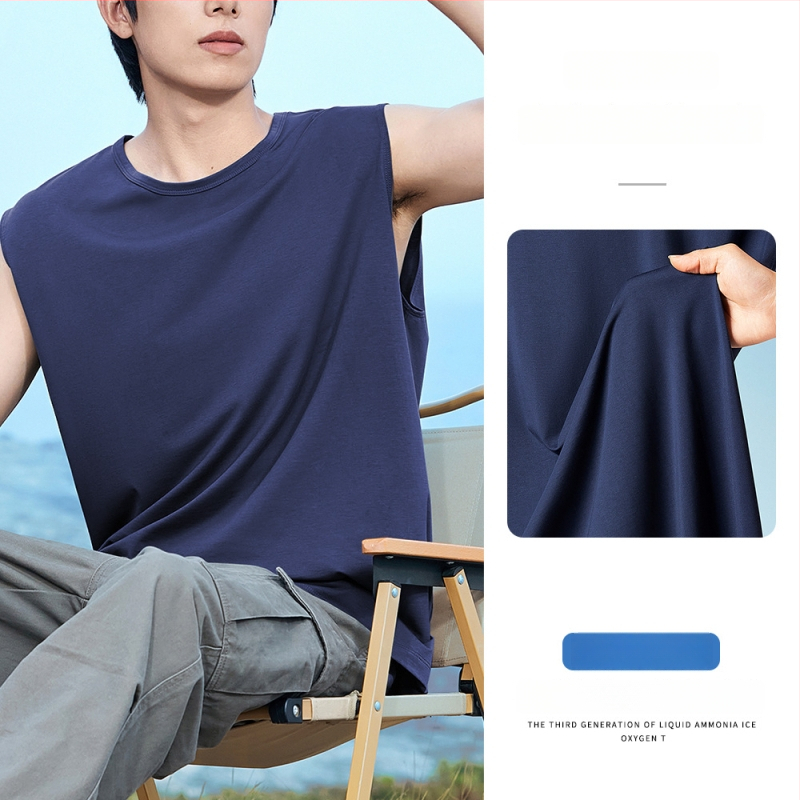 Férfi ujjatlan felső, lazán szabott, antibakteriális, lélegző, gyorsan száradó, Modal-pamut-spandex keverék (47% modal, 47% pamut, 6% spandex), nyár 2025