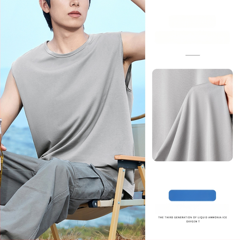 Férfi ujjatlan felső, lazán szabott, antibakteriális, lélegző, gyorsan száradó, Modal-pamut-spandex keverék (47% modal, 47% pamut, 6% spandex), nyár 2025