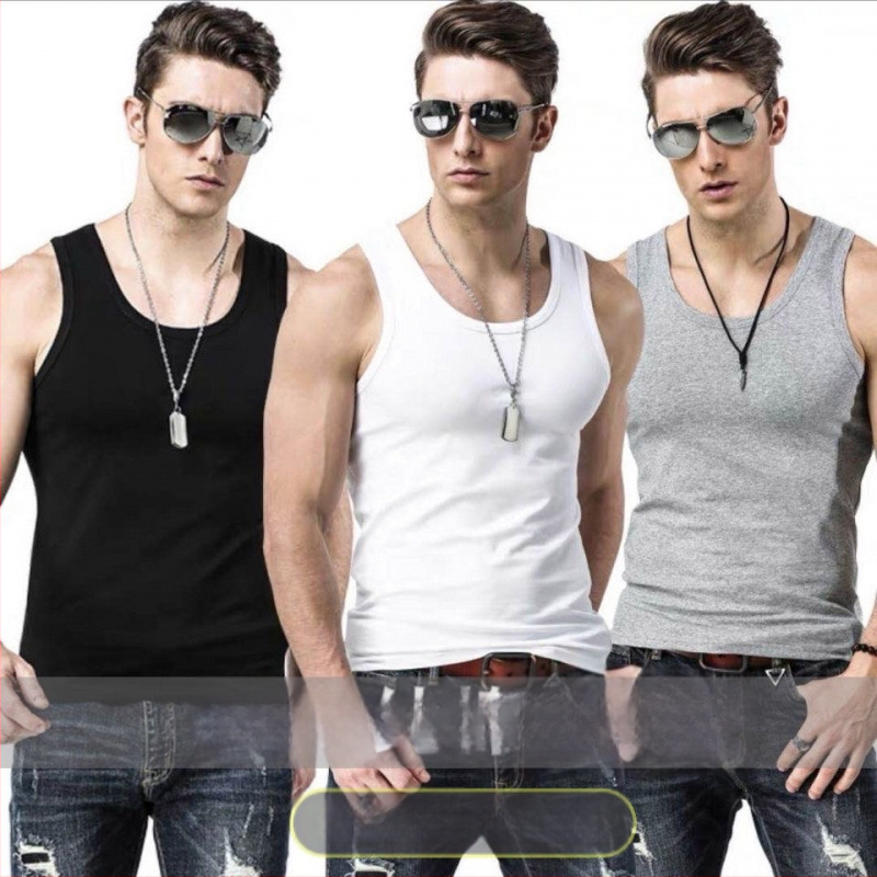 Vyriska be rankovių vesta iš 100% medvilnės, plonas audinys, apvali kaklo linija, sporto stilius, vasara