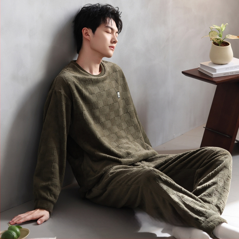 Vīriešu flaneļa pidžamu komplekts, apaļā kakla, garās piedurknes, ekstra bieza 301–350 g/m², 100% poliesters, ērtas mājas apģērbs, der arī ārpus mājas