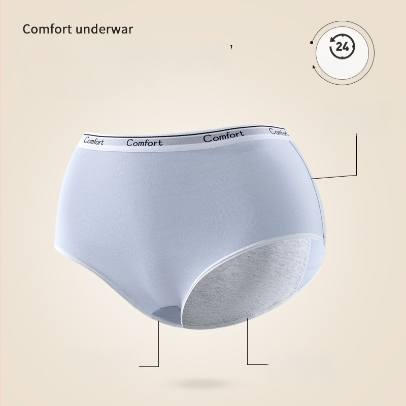 Moteriškos menstruacijų kelnaitės, aukštos liemens, pilnas klubų danga, antibakterinė medvilninė įdėkla, pagrindinis audinys 95–100% medvilnė