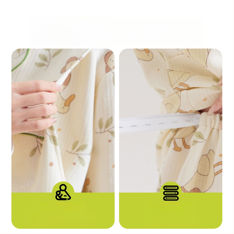 Σετ πιτζάμες μετά τον τοκετό για μητέρες — δύο τεμάχια, μακρύς μανίκι, 100% βαμβάκι, μεσαίου βάρους ύφασμα 181–200 g/m², κατάλληλο για θηλασμό