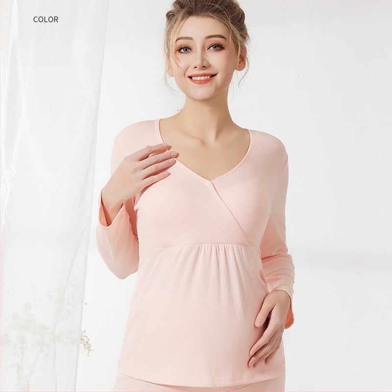 Βαμβαρινό τοπ θηλάσμου με κουκούλα για μητρότητα και λοχεία, απλό καθημερινό στυλ, μακριά μανίκια, μεσαίο βάρος υφάσματος