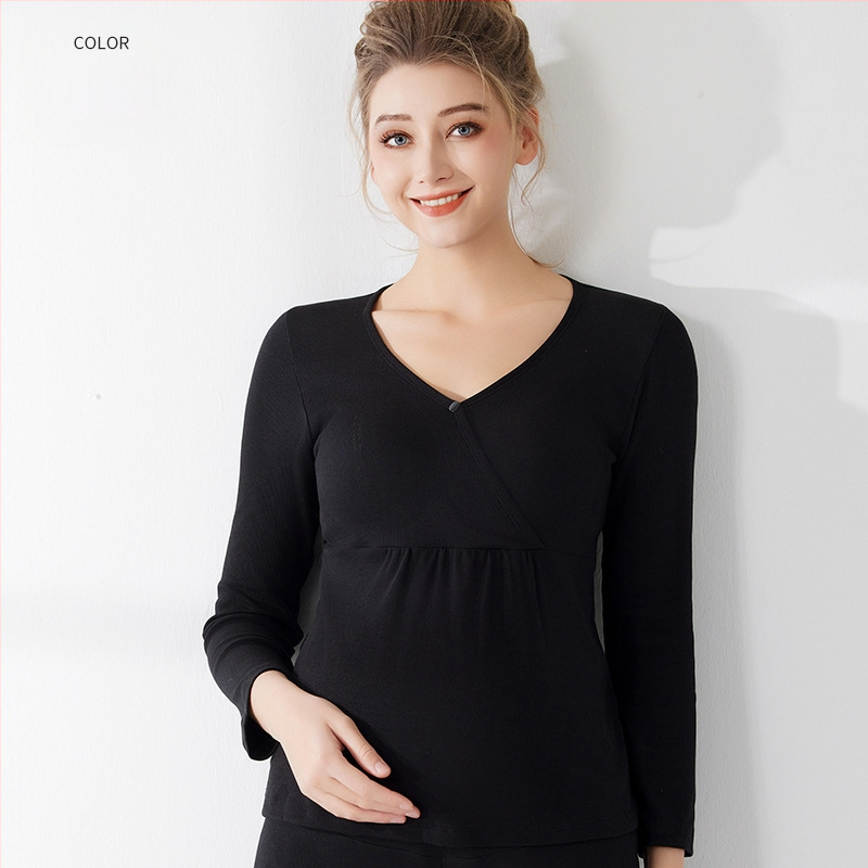 Βαμβαρινό τοπ θηλάσμου με κουκούλα για μητρότητα και λοχεία, απλό καθημερινό στυλ, μακριά μανίκια, μεσαίο βάρος υφάσματος