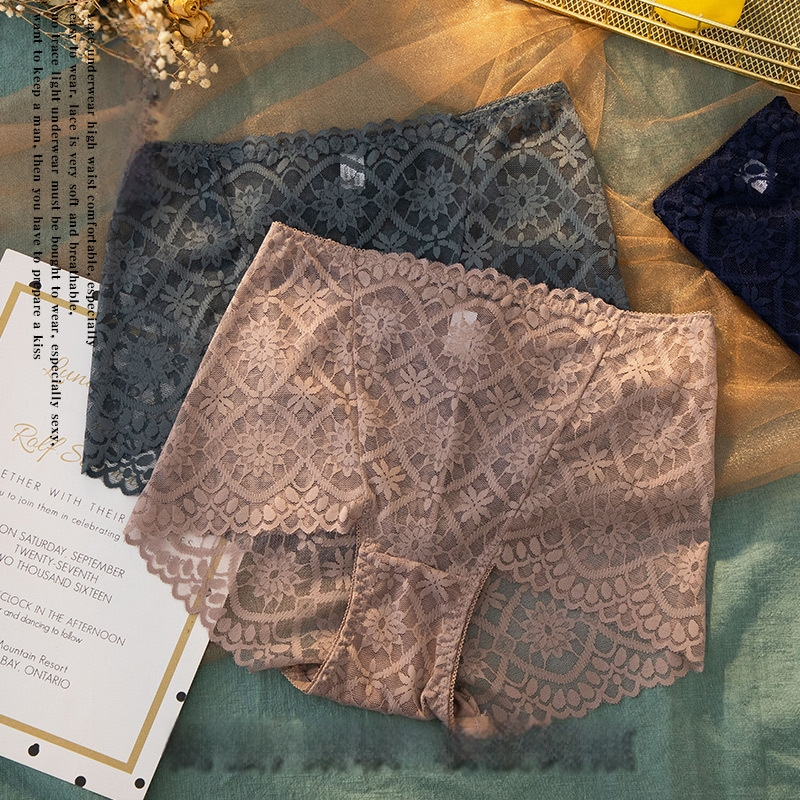 Moterų aukštos juosmens nėrinių kelnaitės iš nailono, kvėpuojančios, medvilnės įdėklas, gėlių raštas