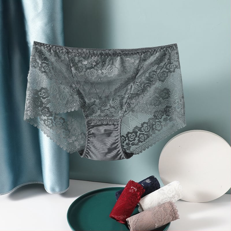 Plus dydžio aukštos liemens nėrinių kelnaitės su atvira gėlių raiška, kvėpuojančios, nailonas 90% su medvilnine įdaila 90%