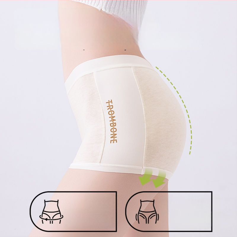 Moteriški medvilniniai bokseriai su antibakteriniu kirkšnies įdėklu, kvėpuojantys, pilvo parama, vidutinio aukščio juosmuo