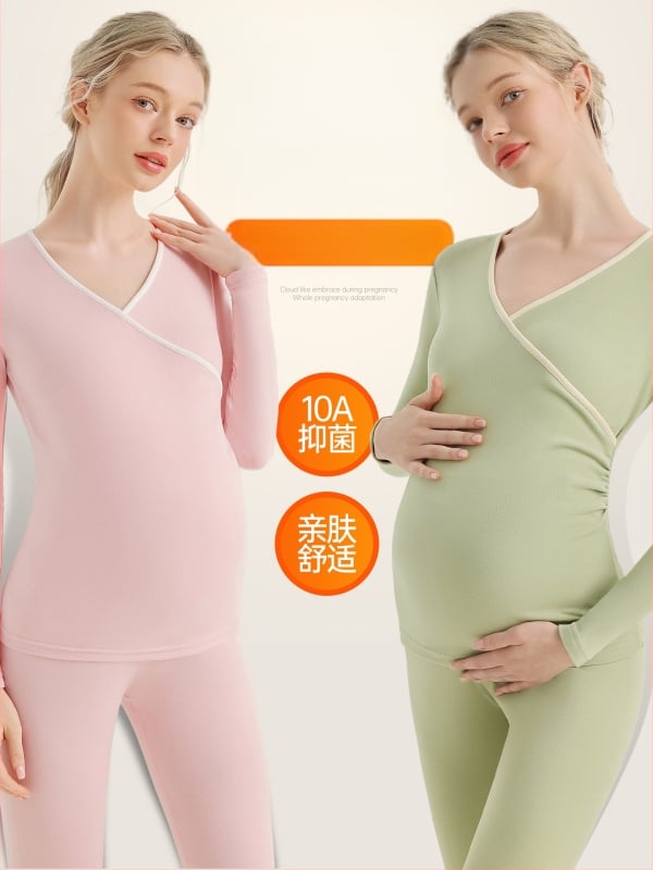 Σετ θερμικού ενδύματος μητρότητας για μετά τον τοκετό – πιτζάμες θηλάσματος, φθινοπωρινά/χειμωνιάτικα tops και παντελόνια, πολυεστέρα‑σπάντεξ ανάμιξη (90–95% πολυεστέρας, έως 30% σπάντεξ)