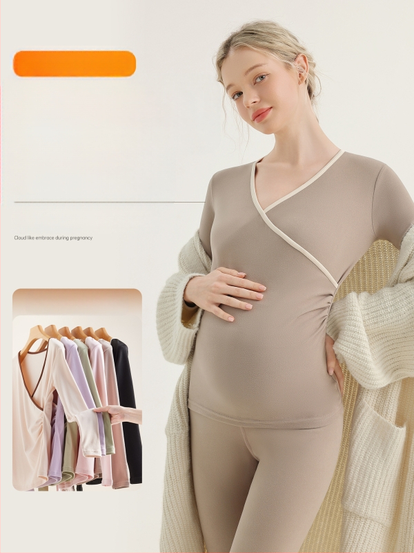 Σετ θερμικού ενδύματος μητρότητας για μετά τον τοκετό – πιτζάμες θηλάσματος, φθινοπωρινά/χειμωνιάτικα tops και παντελόνια, πολυεστέρα‑σπάντεξ ανάμιξη (90–95% πολυεστέρας, έως 30% σπάντεξ)
