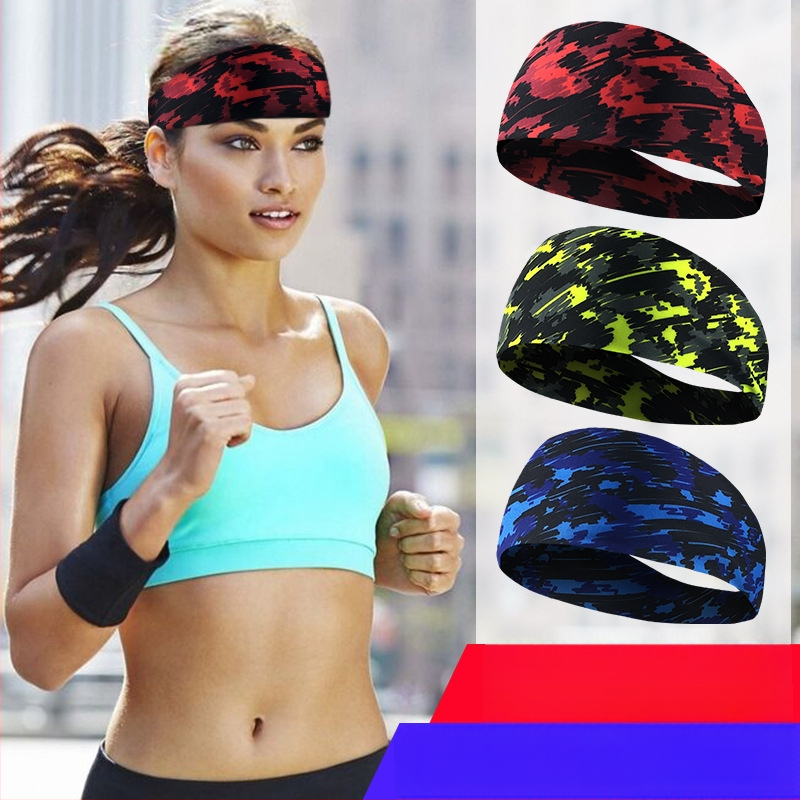 Kamufliažinės Lycra kvėpuojanti galvos juosta, sugeria prakaitą, skirta bėgiojimui, fitnesui ir šokių treniruotėms (85% poliesteris, 15% spandeksas; siuvimas)
