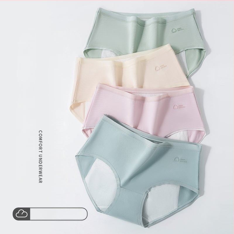 Moterų medvilninės kelnaitės su antibakterine kirkšnies zona, apsauga nuo išsiliejimo menstruacijų metu, vidutinio aukščio liemuo, 95–100% medvilnė, kirkšnies pamušalas 100% medvilnė