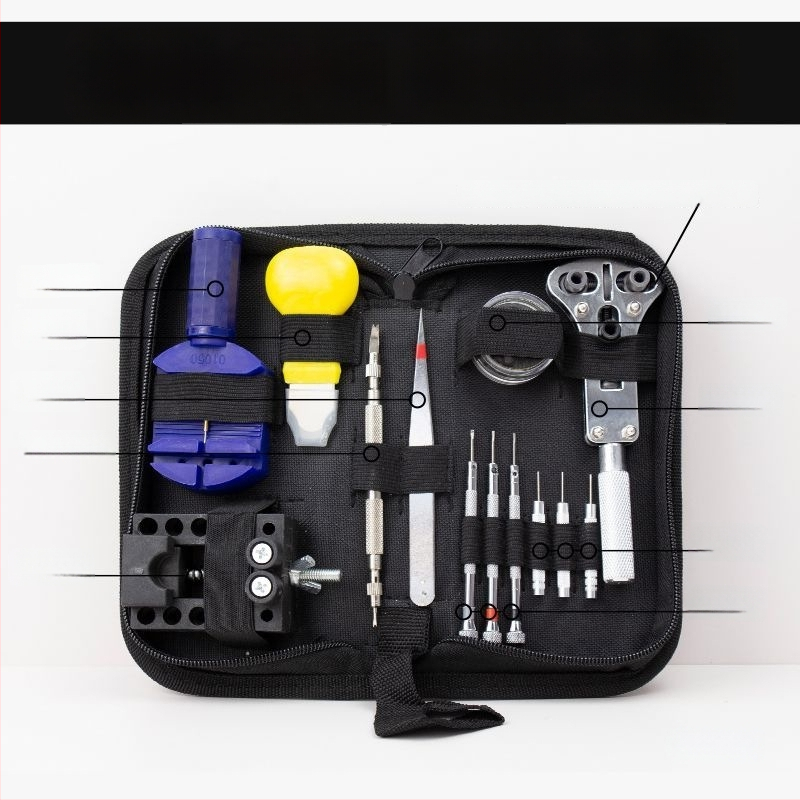 Laikrodžių remonto įrankių rinkinys apyrankių demontavimui, jungčių išėmimui, baterijų keitimui, gaubtų atidarymui ir galinio dangtelio reguliavimui (Įtampa: 24V; Elektros kampinio šlifuoklio tipas: Elektros kampinis šlifuoklis; Prekės ženklas: Other)