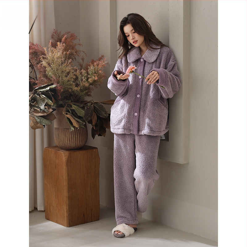 Shu medvilnės velurinis pižamų komplektas, minimalistinis stilius, ypač stora medžiaga, apykaklė su reversu, ilgomis rankovėmis