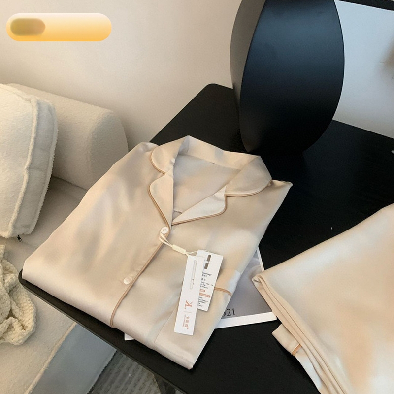 Moterų šilko pižamų komplektas – Ice Silk, 95–100% poliesteris, ekstra stora medžiaga 501–600 g/m², pavasario namų drabužiai, animacinio stiliaus