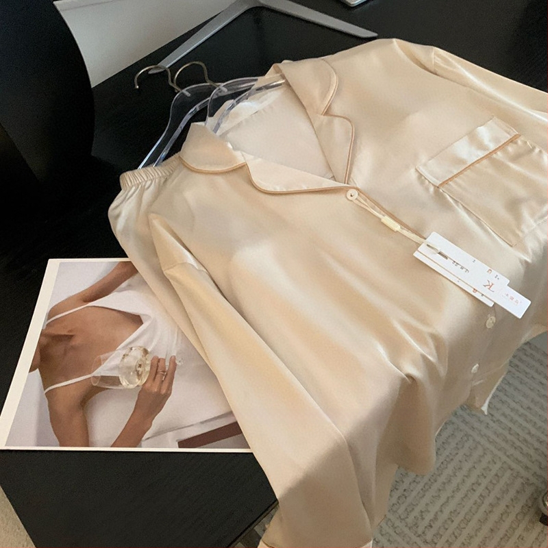 Moterų šilko pižamų komplektas – Ice Silk, 95–100% poliesteris, ekstra stora medžiaga 501–600 g/m², pavasario namų drabužiai, animacinio stiliaus