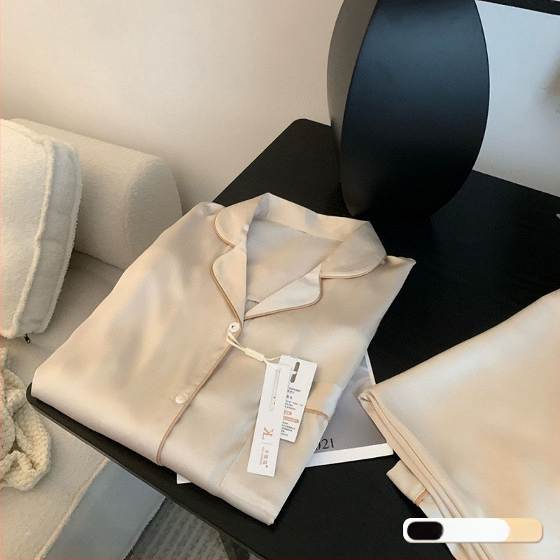 Moterų šilko pižamų komplektas – Ice Silk, 95–100% poliesteris, ekstra stora medžiaga 501–600 g/m², pavasario namų drabužiai, animacinio stiliaus