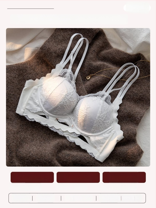 Бюстгальтер за малък бюст с поддържащ ефект, без метална тел, найлонова материя, чашки Rabbit Ear Cup, задно триредово закопчаване, стил 3/4