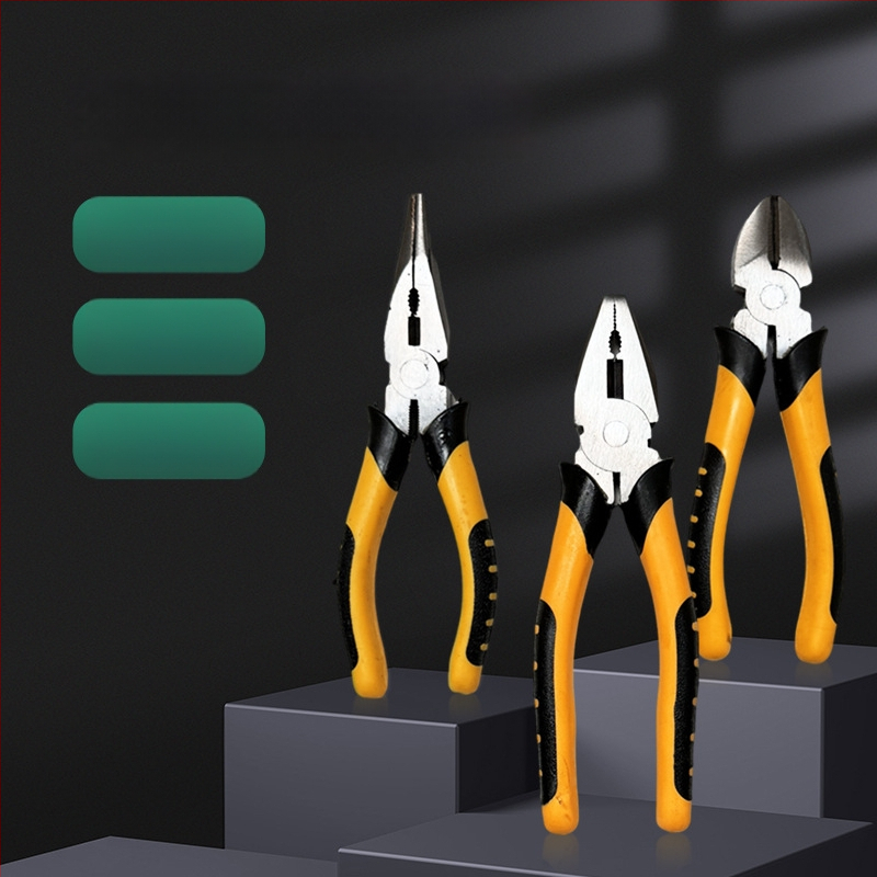 Комплект клещи: заключващи клещи, клещи за тел, диагонални клещи, клещи с дълги носове; обща дължина 200 мм; челюсти от Malle steel; PVC дръжки; капацитет на рязане 4 мм