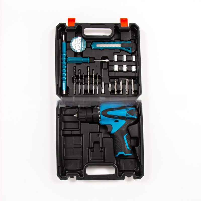 12V belaidė gręžimo ir veržliarakčio rinkinys — daugiakomponentinis rankinis įrankis su Li-ion baterija, sklandus greičio reguliavimas, trijų dantų griebtuvas, priekyje/galia