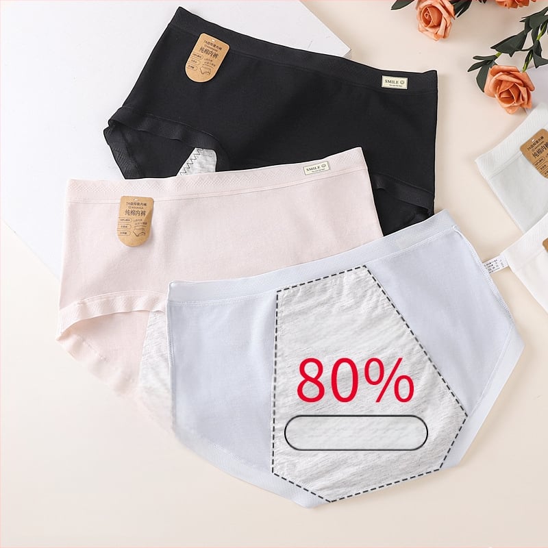 Памучни дамски менструални долнища, антибактериална зона в чатната област, защита от протичане, средна талия, основна тъкан 95% памук, вложка 95% памук.