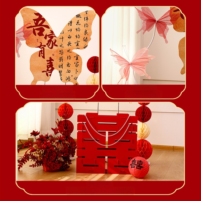 Vestuvėms skirtas fono komplektas su drugelių lenta – popieriaus ir kaspinų dekoras sienai