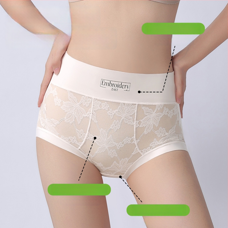 Plus-size ženske gaćice s visokim strukom i čipkom, od najlona, antibakterijska podstava u preponoj regiji od mulberry svile, prozračne, kontrola trbuha