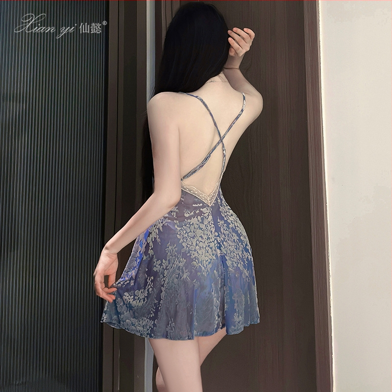 Set camisole noćnog rublja od burnout velura, lagani poliester, V-izrez, bez rukava, prozračno noćno rublje za ljeto, proljeće i jesen