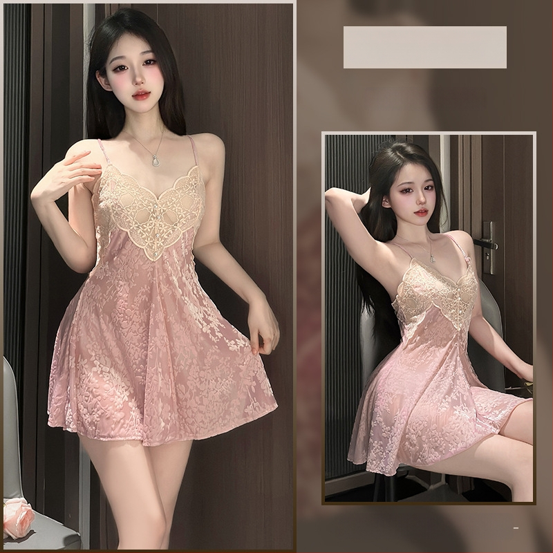 Set camisole noćnog rublja od burnout velura, lagani poliester, V-izrez, bez rukava, prozračno noćno rublje za ljeto, proljeće i jesen