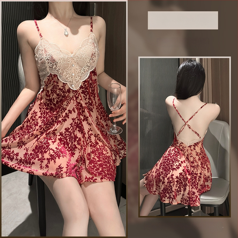 Set camisole noćnog rublja od burnout velura, lagani poliester, V-izrez, bez rukava, prozračno noćno rublje za ljeto, proljeće i jesen