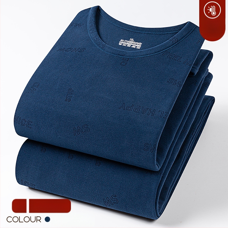 Crveni termalni set s cvjetnim uzorkom, gornji dio s okruglim izrezom i dugim rukavima te hlače za jesen i zimu, unisex.