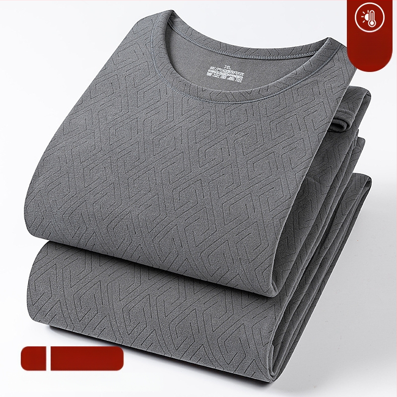 Crveni termalni set s cvjetnim uzorkom, gornji dio s okruglim izrezom i dugim rukavima te hlače za jesen i zimu, unisex.