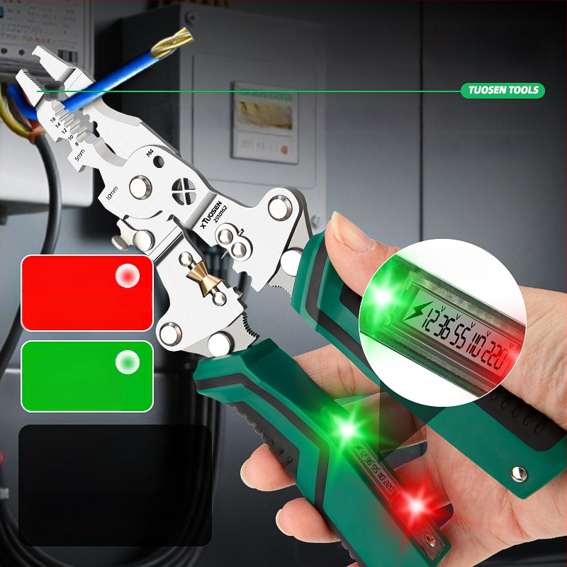 Elektrikų replės laidų odėliavimui su integruotu testeriu, kabelių pjovimas, daugiafunkcinis įrankis