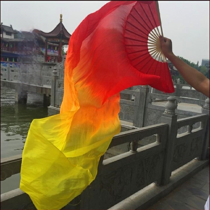 Танцов фен от изкуствена коприна, градиентен пламък дизайн за сценично изпълнение (за възрастни, лято 2021)