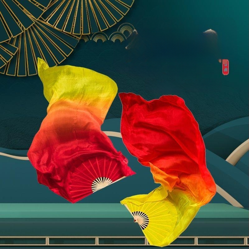 Танцов фен от изкуствена коприна, градиентен пламък дизайн за сценично изпълнение (за възрастни, лято 2021)