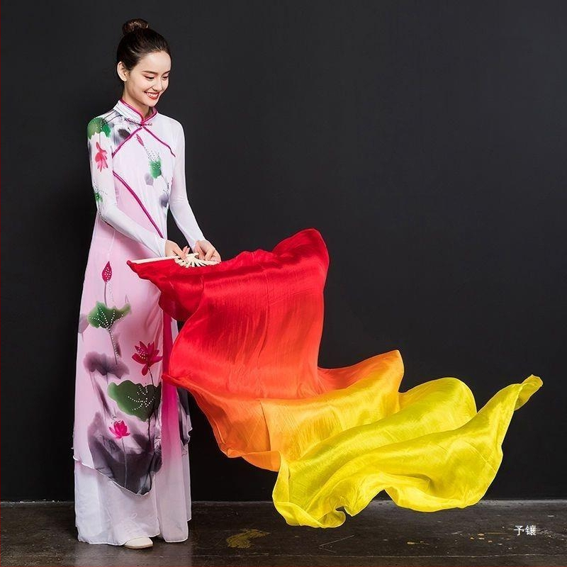 Танцов фен от изкуствена коприна, градиентен пламък дизайн за сценично изпълнение (за възрастни, лято 2021)