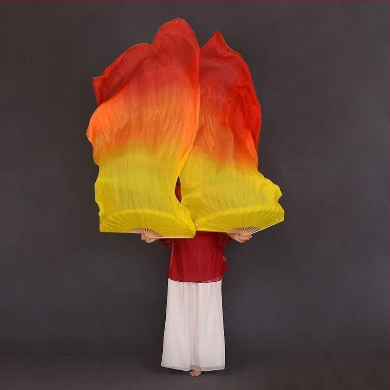 Танцов фен от изкуствена коприна, градиентен пламък дизайн за сценично изпълнение (за възрастни, лято 2021)