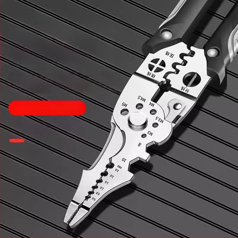 Laidų nuluptuvų žnyplės, 28-in-1 daugiafunkcinės, odų nuluptas, įspaudimas, laidų pjovimas, terminalų pjovimas; smailios žnyplės; svoris 168 g