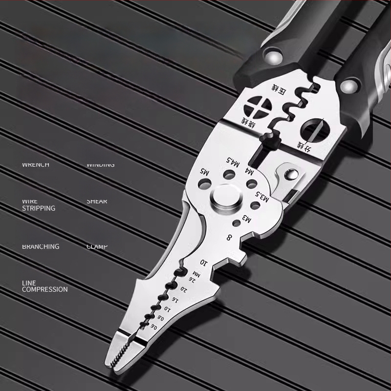 Laidų nuluptuvų žnyplės, 28-in-1 daugiafunkcinės, odų nuluptas, įspaudimas, laidų pjovimas, terminalų pjovimas; smailios žnyplės; svoris 168 g