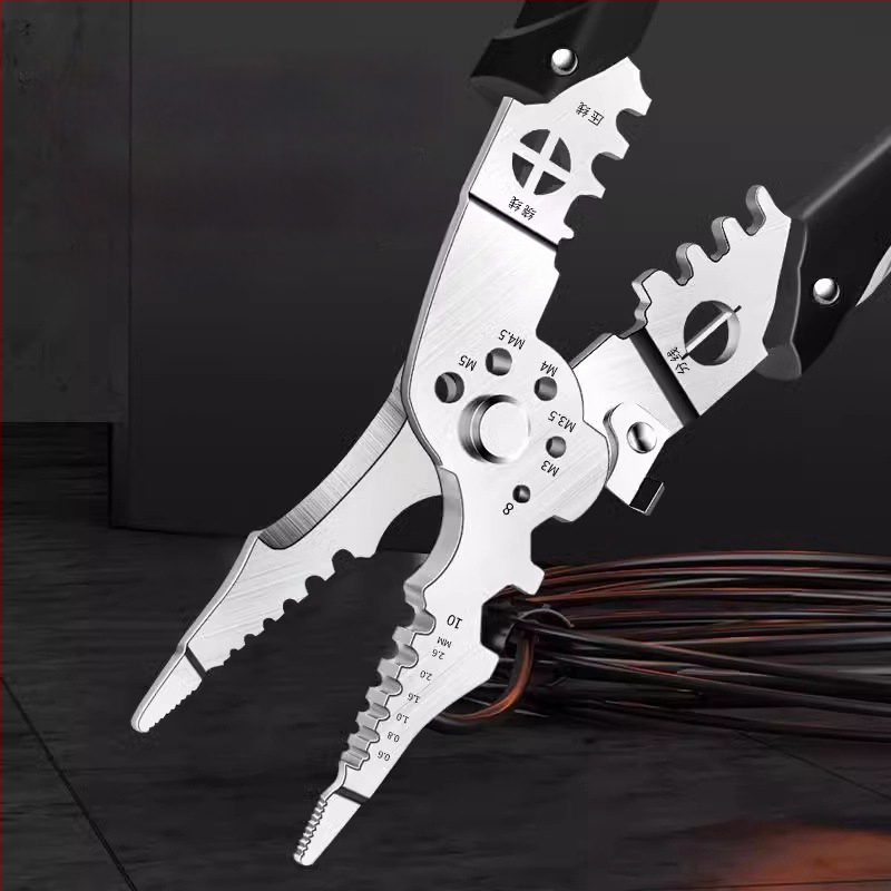 Laidų nuluptuvų žnyplės, 28-in-1 daugiafunkcinės, odų nuluptas, įspaudimas, laidų pjovimas, terminalų pjovimas; smailios žnyplės; svoris 168 g