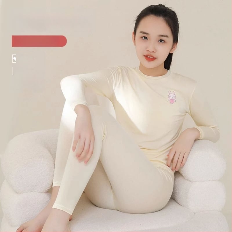 Modalni termalni set za djevojčice – antibakterijski, bezšivni, s okruglim vratom i dugim rukavima, tanak materijal