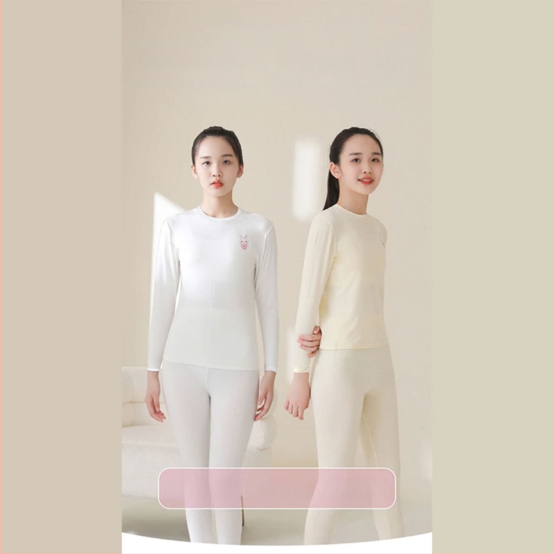 Modalni termalni set za djevojčice – antibakterijski, bezšivni, s okruglim vratom i dugim rukavima, tanak materijal