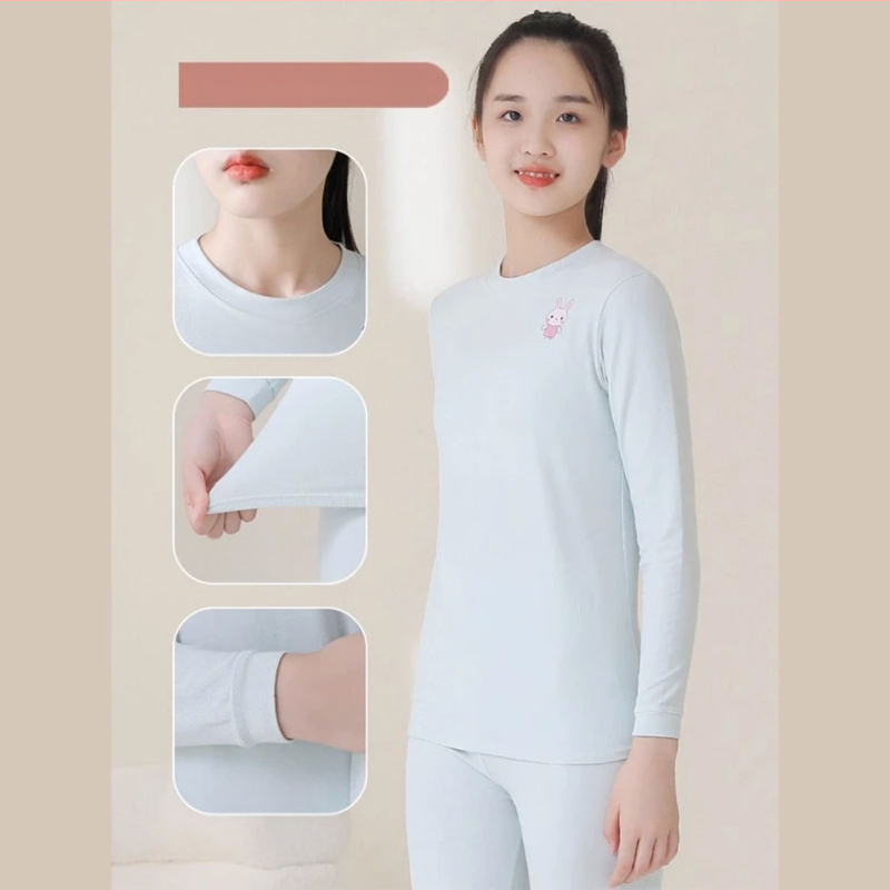 Modalni termalni set za djevojčice – antibakterijski, bezšivni, s okruglim vratom i dugim rukavima, tanak materijal