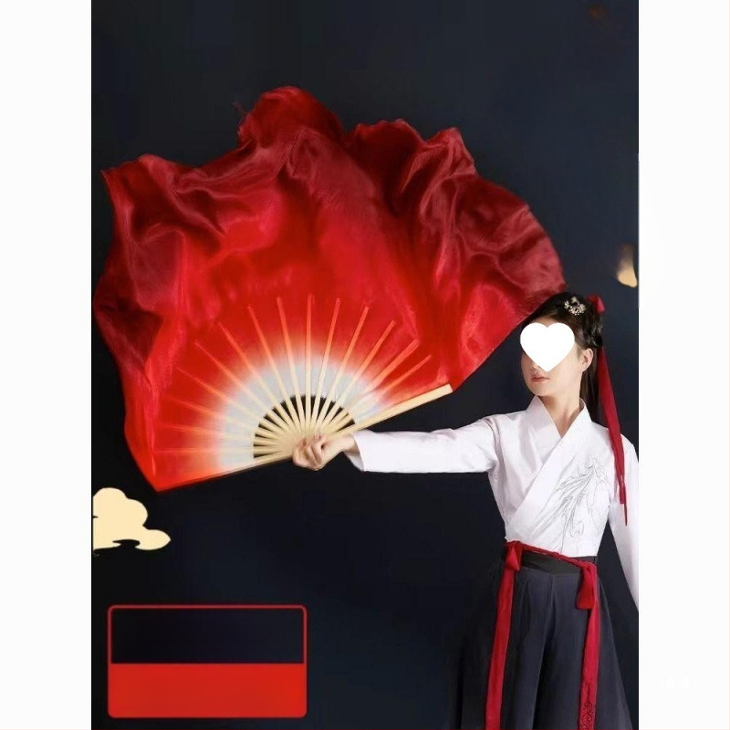 Фен за танц, изкуствена коприна, Yangko стил, двустранен, класически танцов фен за квадратен танц