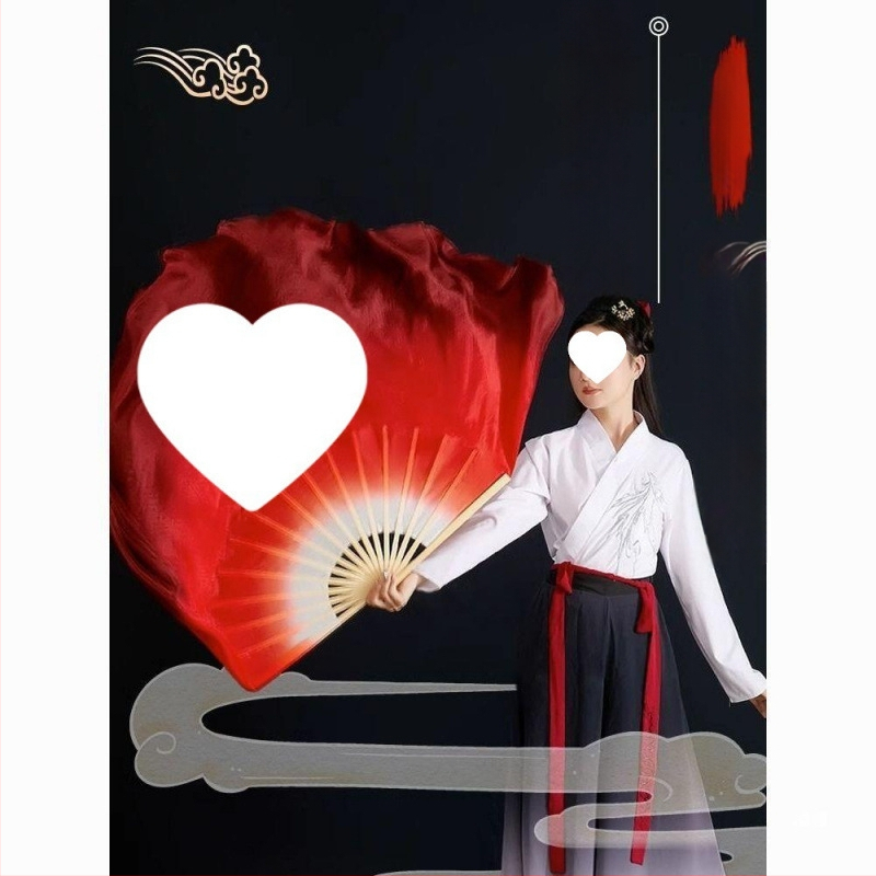 Фен за танц, изкуствена коприна, Yangko стил, двустранен, класически танцов фен за квадратен танц