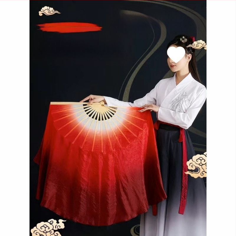 Фен за танц, изкуствена коприна, Yangko стил, двустранен, класически танцов фен за квадратен танц