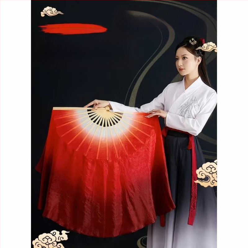 Фен за танц, изкуствена коприна, Yangko стил, двустранен, класически танцов фен за квадратен танц