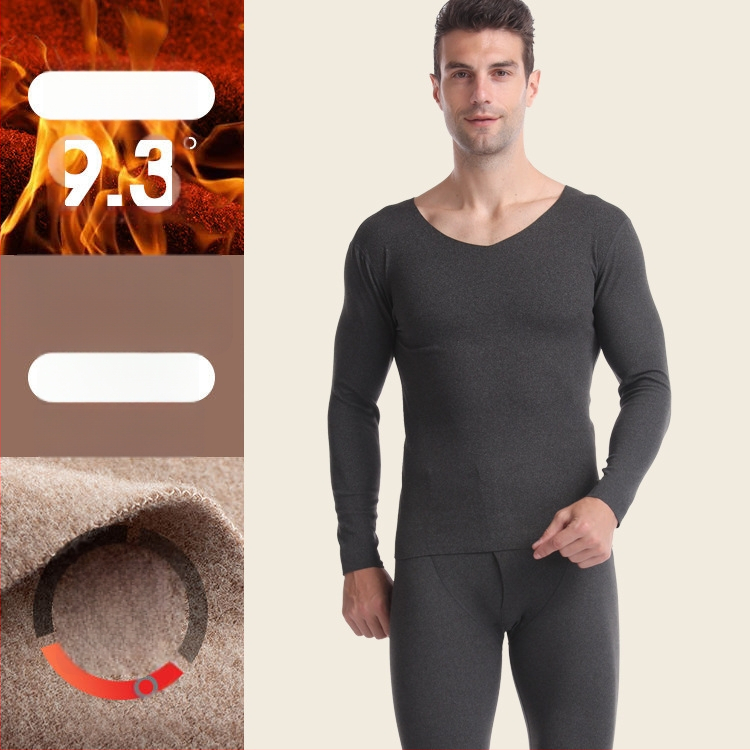 Termalni komplet za jesen/zimu, bez šavova, fleece podstava, za muškarce i žene, V-izrez, dugi rukav, hlače, mješavina poliestera, 201–250 g/m2.